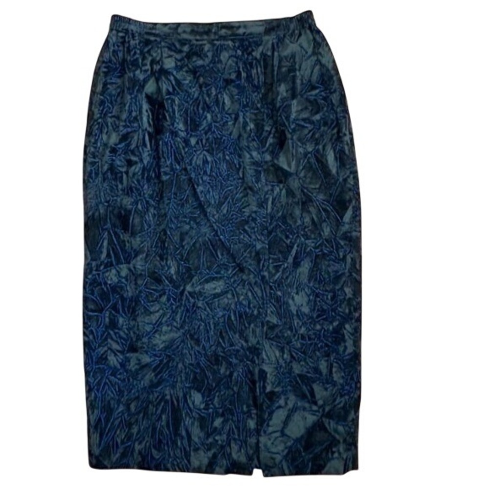 Vintage 80s Donna Vinci Couture Velvet Pencil Maxi Skirt Size 16 Black/Blue